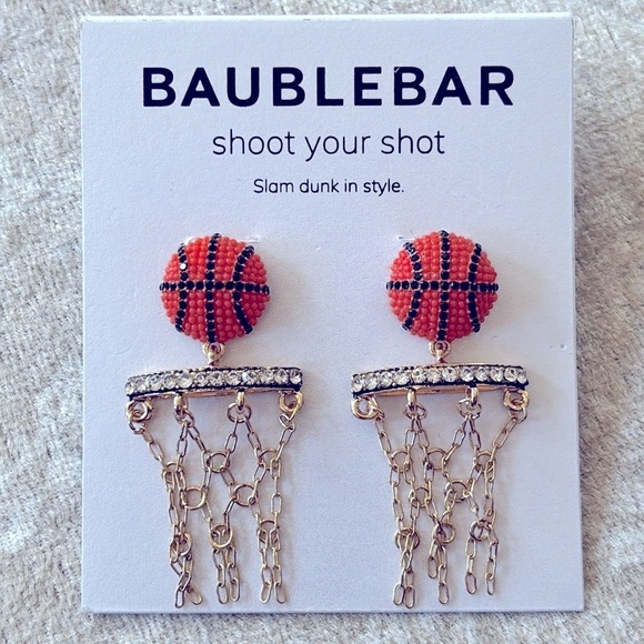 Brand New BaubleBar Basketball Drop Earrings Gold Tone Chain Net March Madness - Picture 4 of 12